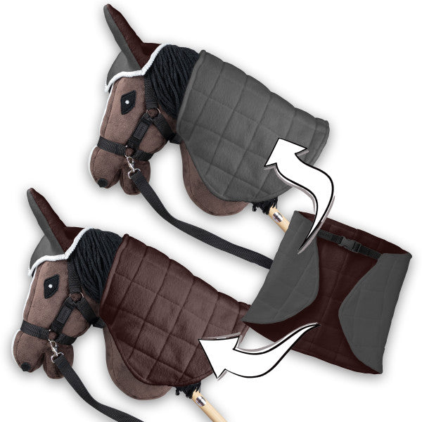 Zestaw Hobby-Horse gniady + derka i kantar szary, brąz, czerwony