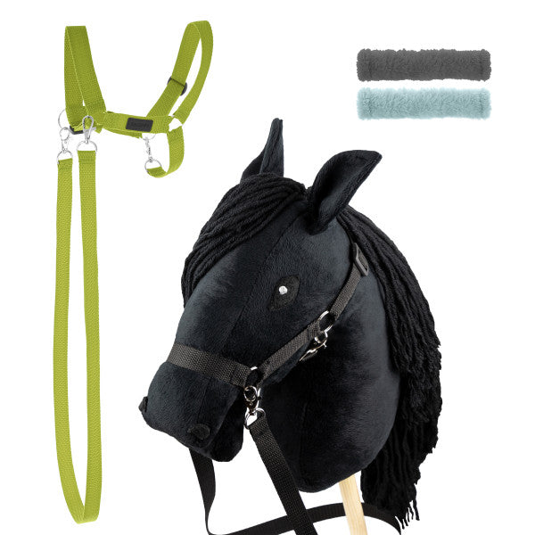 Zestaw Hobby-Horse czarny + dodatkowy kantar zielony